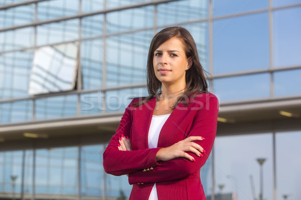 Portré fiatal üzletasszony iroda visel piros Stock fotó © boggy