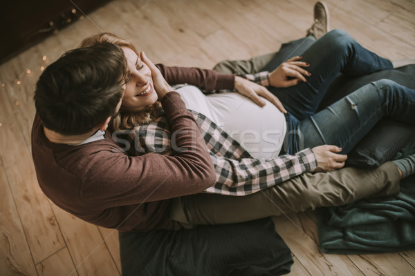 妊婦 夫 座って 階 ルーム 女性 ストックフォト © boggy