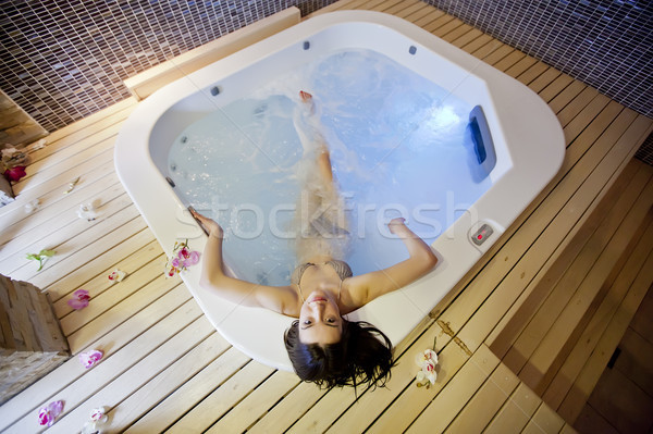 Lány pezsgőfürdő nő virág természet test Stock fotó © boggy