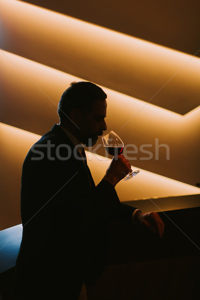 Guapo hombre maduro degustación vino tinto vidrio vino Foto stock © boggy