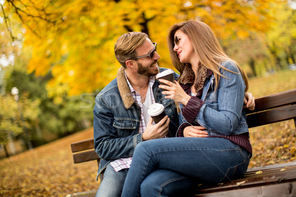 Stock photo: Couple in autumn park