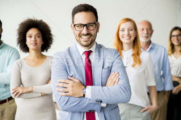 Stock foto: Jungen · Geschäftsleute · Senior · Kollege · stehen · Büro