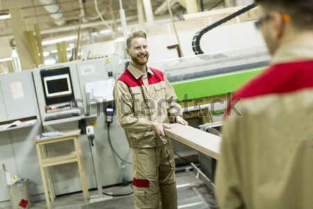 Craftsman wearing working clothes and protective eyewear woodwor Stock photo © boggy