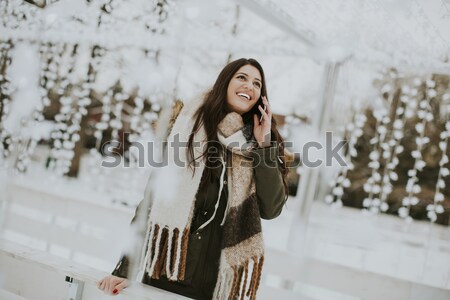 Stock fotó: Csinos · fiatal · nő · tél · nap · hideg · utca
