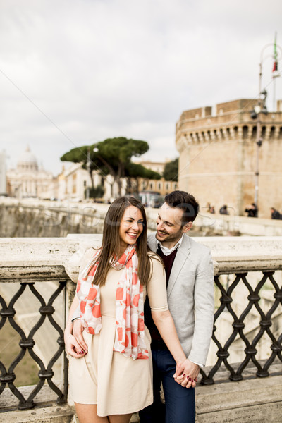Loving couple by the Castel Sant'Angelo in Rome, Italy Stock photo © boggy
