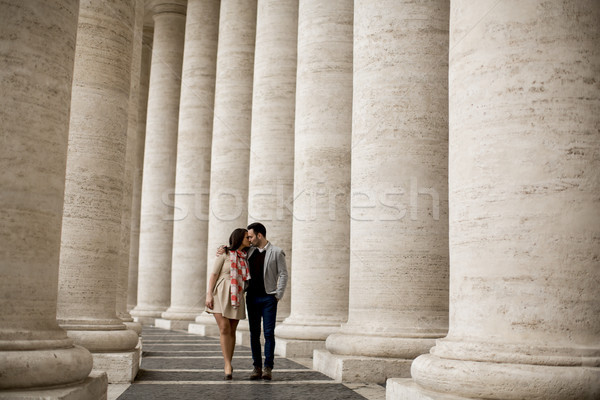 Stock photo: Loving couple at the St. Peter's Square in Vatican