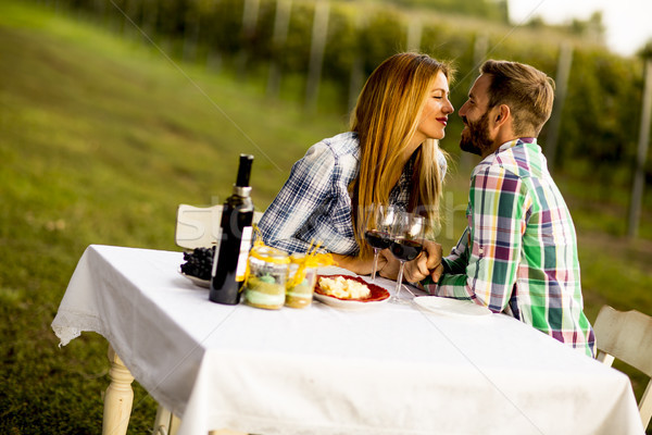 Foto d'archivio: Tavola · vigneto · seduta · bere · vino · rosso