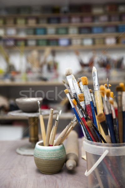 Ceramiki narzędzie szczegół tabeli drewna Zdjęcia stock © boggy