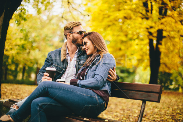 Couple in autumn park Stock photo © boggy