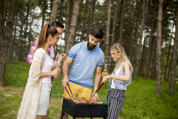 Jongeren genieten barbecue partij park groep Stockfoto © boggy