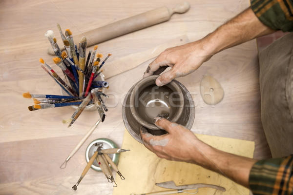 Top view at  making pottery Stock photo © boggy