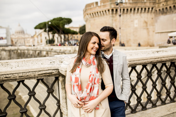 Loving couple by the Castel Sant'Angelo in Rome, Italy Stock photo © boggy