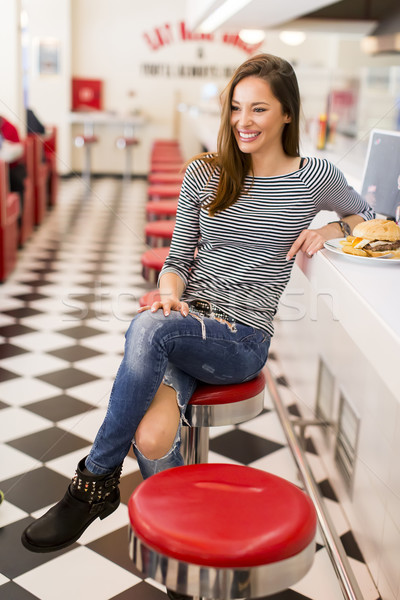 Kadın yeme lokanta görmek genç kadın kız Stok fotoğraf © boggy