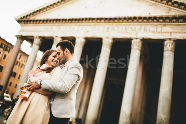 Loving couple in front of the Pantheon in Rome Stock photo © boggy