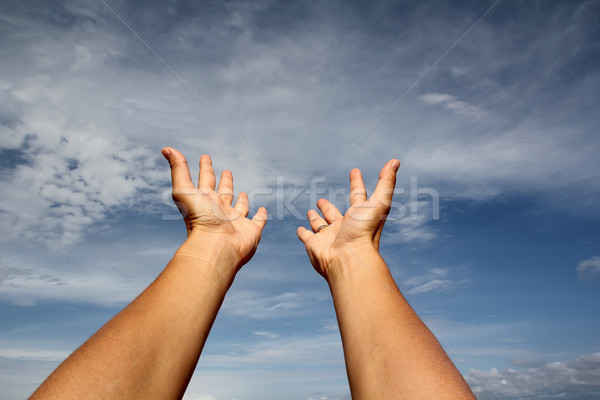 Foto stock: Manos · hombre · resumen · signo · contacto · azul