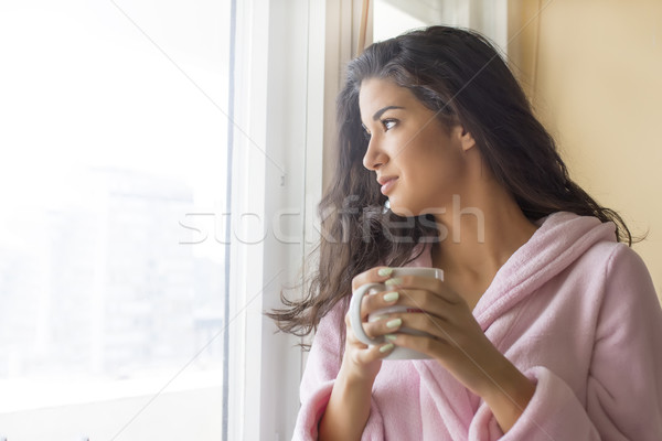 Stock foto: Morgen · Kaffee · Terrasse · Hand · Licht