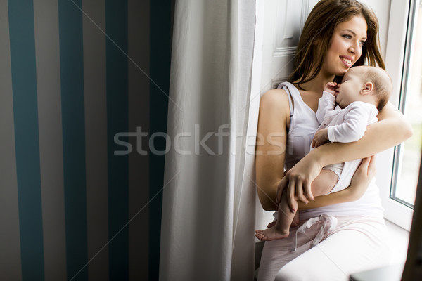 Boldog anya újszülött kislány nő portré Stock fotó © boggy