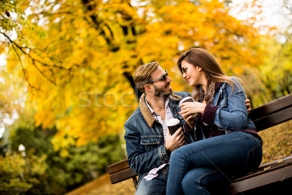Stock photo: Loving couple in the autumn park