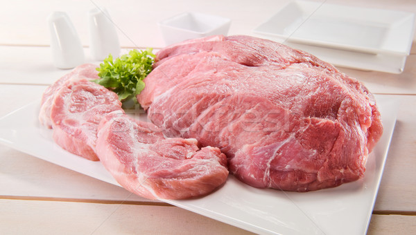 Nyers steak teríték asztal étel tányér Stock fotó © bogumil