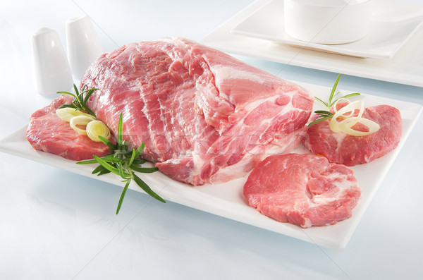 Foto stock: Crudo · filete · vajilla · blanco · alimentos · placa