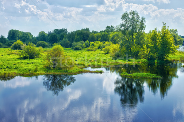 Spring landscape with river and clouds on the sky Stock photo © bogumil