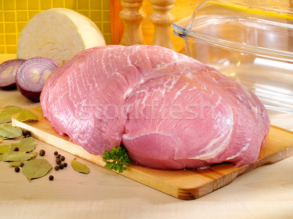 Foto stock: Carne · de · porco · presunto · cozinha · vidro