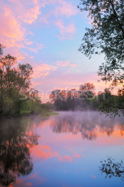 Warm pink sky over the Narew river, Poland. Stock photo © bogumil