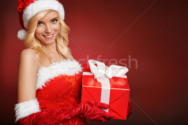 Stockfoto: Mooie · sexy · kerstman · meisje · geschenkdoos · aantrekkelijk