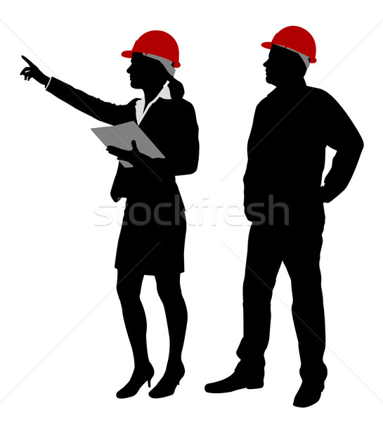 Foto stock: Engenheiro · trabalhando · silhuetas · homem · reunião · construção