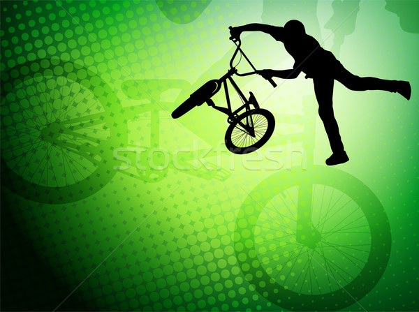 bmx stunt cyclist silhouette on the abstract background Stock photo © bokica