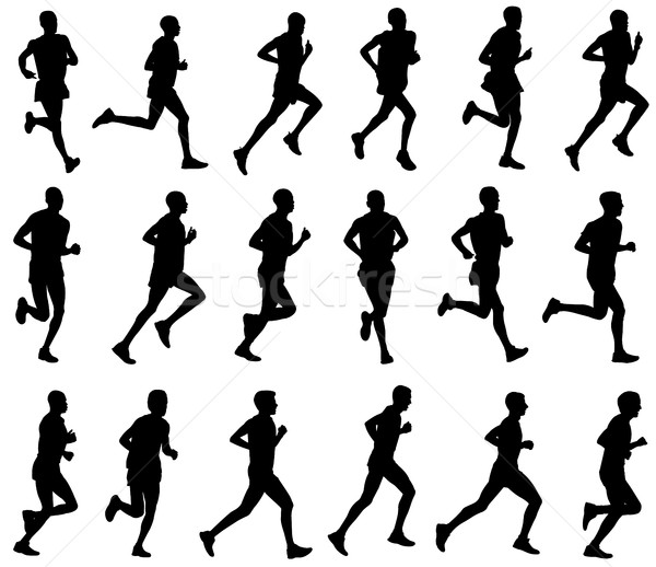 [[stock_photo]]: 18 · marathon · coureurs · silhouettes · design · fitness