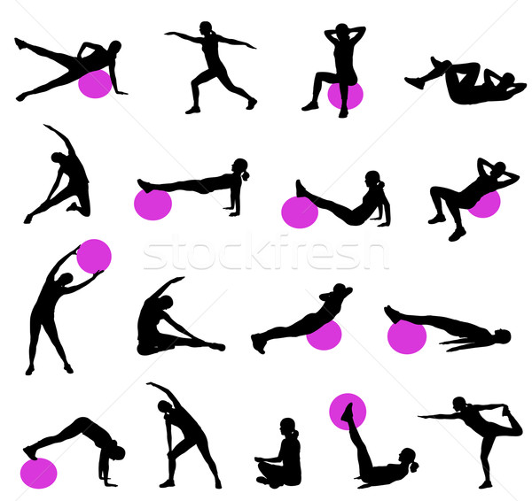 Stock photo: silhouettes of women doing pilates