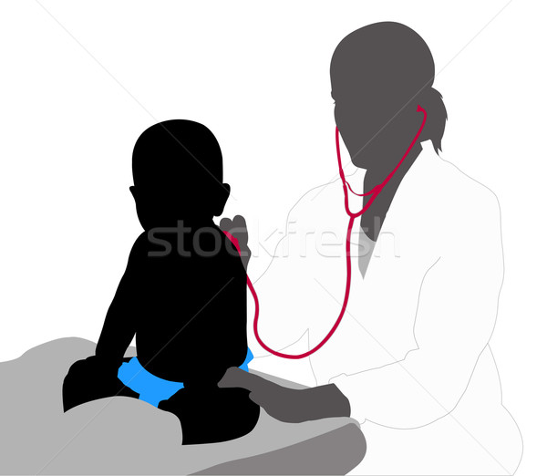 兒科醫師 檢查 嬰兒 聽筒 側影 醫生 商業照片 © bokica