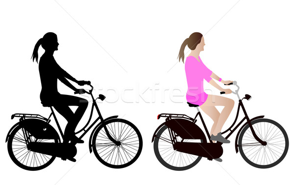 Stock fotó: Női · biciklis · sziluett · illusztráció · nő · bicikli