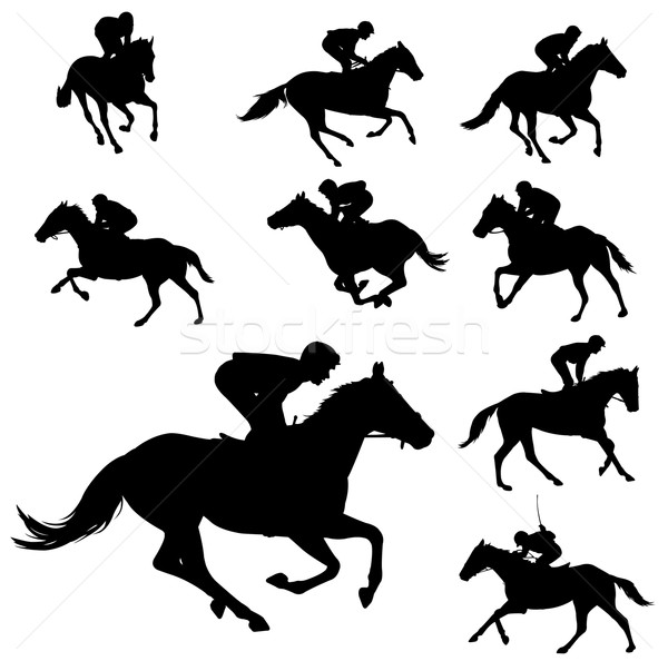 Corrida cavalos silhuetas homem esportes cavalo Foto stock © bokica