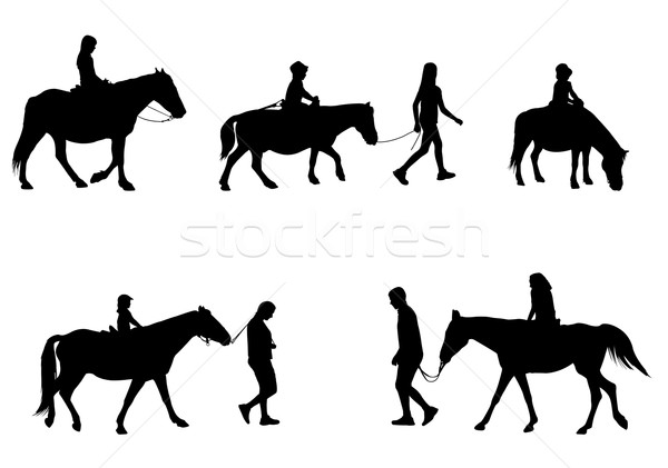 children riding horses silhouettes Stock photo © bokica