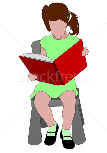 Vorschule Mädchen Lesung Buch Stuhl Silhouette Stock foto © bokica