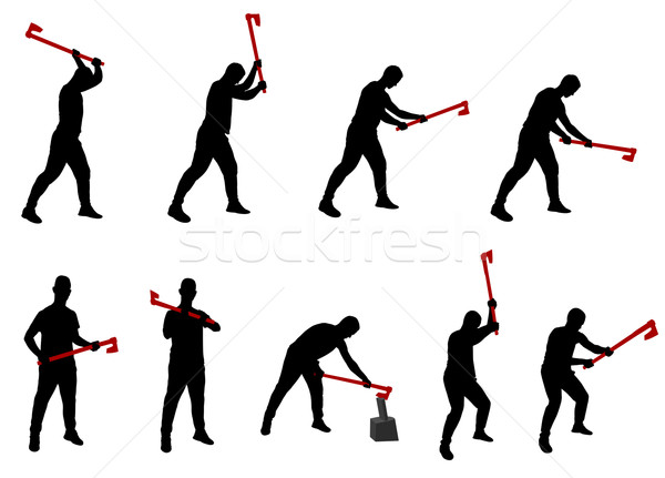 young man chopping woods silhouettes Stock photo © bokica