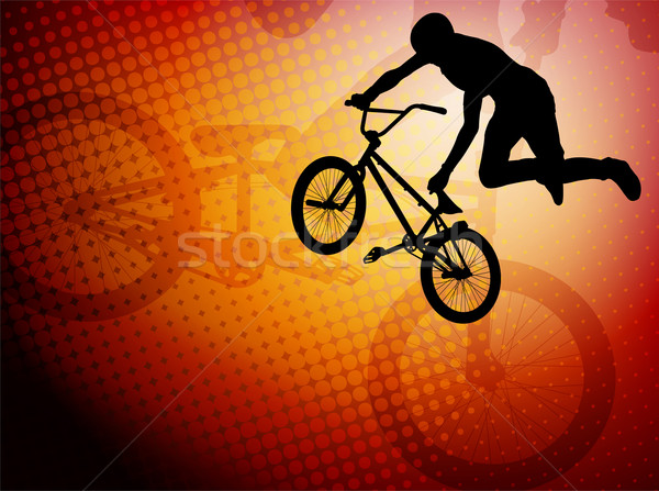 Stock photo: bmx stunt cyclist silhouette on the abstract background