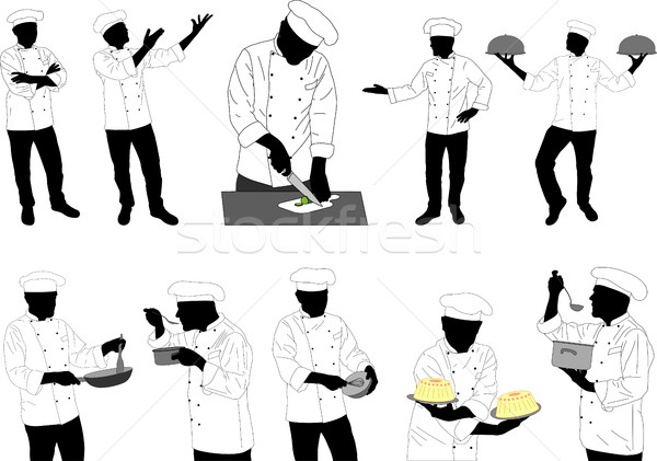 Stockfoto: Collectie · keuken · chefs · silhouetten · voedsel