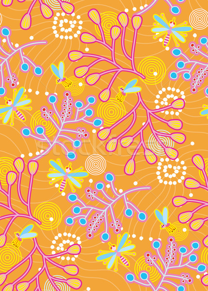 Stock photo: Mosquitos and plant branches seamless pattern
