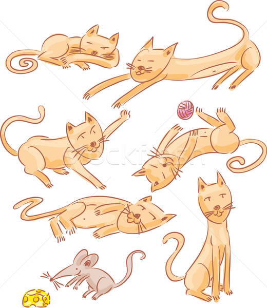Sechs Katzen ein Maus faul Skizze Stock foto © bonathos