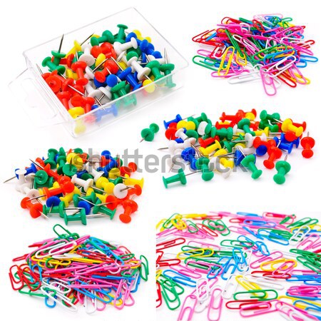 Stock photo: Colored paper clips and pins