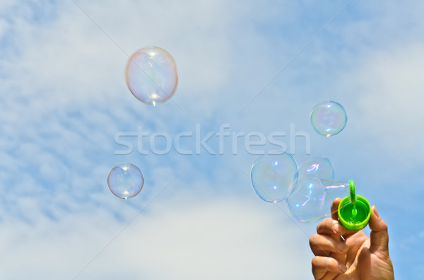 мало мальчика пузырьки небе счастливым ребенка Сток-фото © Borissos