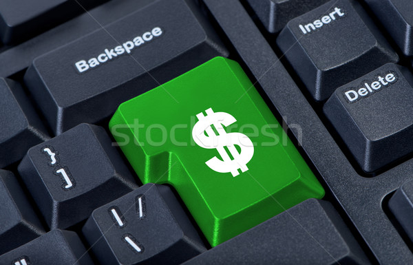 Teclado botón símbolo dólar verde Foto stock © borysshevchuk