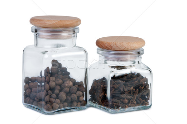 Jars of spices on a white background Stock photo © borysshevchuk