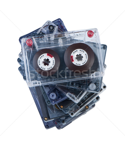Stack audio cassettes isolate on white background top view. Stock photo © borysshevchuk
