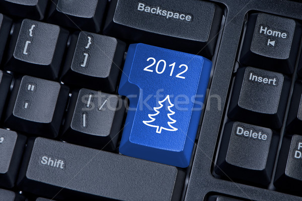 Kerstboom Blauw knop internet boom Stockfoto © borysshevchuk