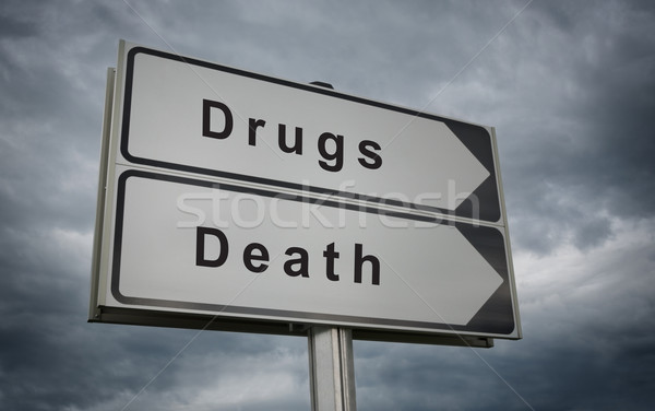 Drugs Death concept road sign. Stock photo © borysshevchuk