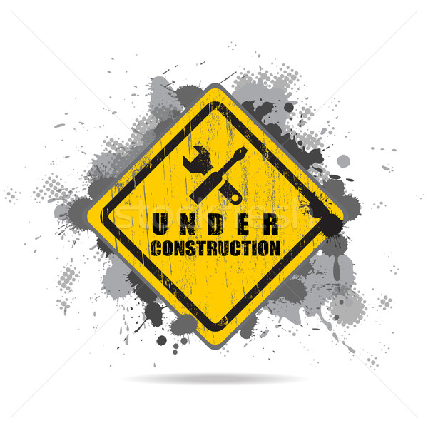 Vector worn road sign Under construction with tools. Stock photo © borysshevchuk